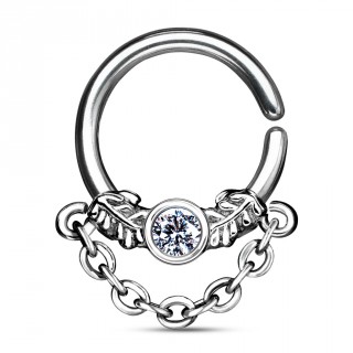 Anneau tordable � feuille sertie et chainette (septum, oreille...)