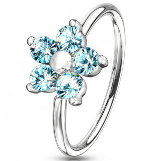 Anneau tordable nez � fleur strass - Bleu aqua
