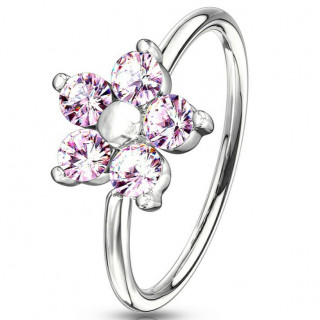 Anneau tordable nez � fleur strass - Rose