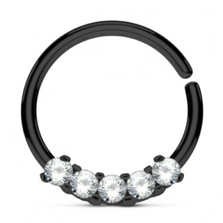 Anneau tordable noir (oreille, septum...) � cinq strass