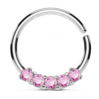 Anneau tordable (oreille, septum...) � cinq strass - Rose