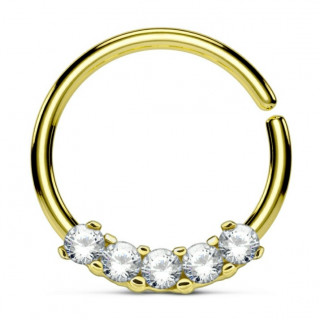 Anneau tordable plaqu� or jaune (oreille, septum...) � cinq strass