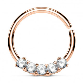 Anneau tordable plaqu� or rose (oreille, septum...) � cinq strass