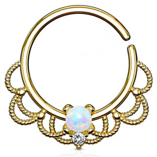 Anneau tordable plaqu� or style Filigrane � Opale blanche