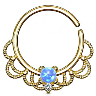 Anneau tordable plaqu� or style Filigrane � Opale bleue