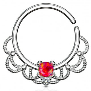 Anneau tordable style Filigrane � Opale rouge