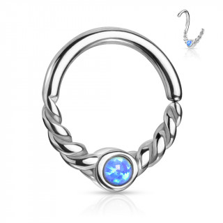 Anneau tordable torsad� � opale bleue (septum, oreille...)