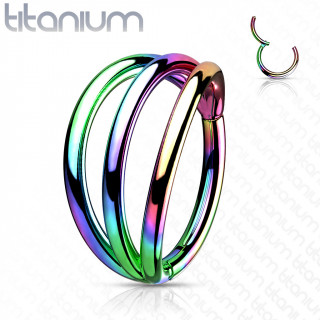 Anneau triple en Titane Arc en ciel � charni�re (helix, lobe...)