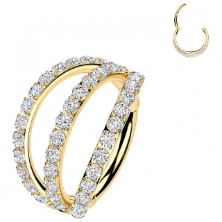 Anneau triple pav� de zirconiums en Titane Dor� � charni�re