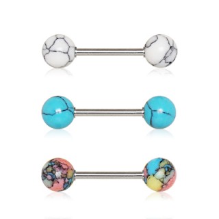 Barbell � boules imitation pierres semi-pr�cieuses