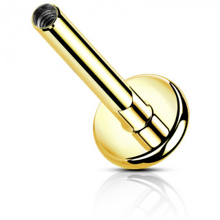 Barre de piercing dor�e type Labret en titane � base large de 4mm (filetage interne)