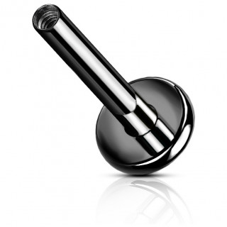 Barre de piercing noire type Labret en titane � base large de 4mm (filetage interne)
