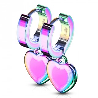 Boucles d'oreille arc en ciel acier � pendentif coeur (paire)