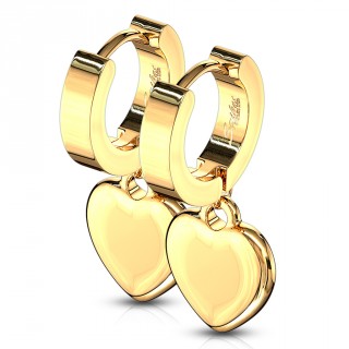 Boucles d'oreille dor�es acier � pendentif coeur (paire)