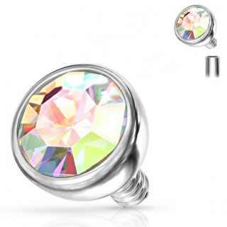 Boule de piercing en acier � strass Aurore bor�ale (pour tige filetage interne)