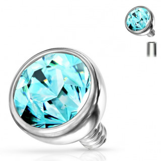 Boule de piercing en acier � strass Bleu aqua (pour tige filetage interne)