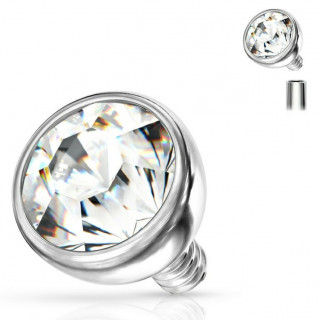 Boule de piercing en acier � strass Clair (pour tige filetage interne)