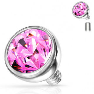 Boule de piercing en acier � strass Rose (pour tige filetage interne)