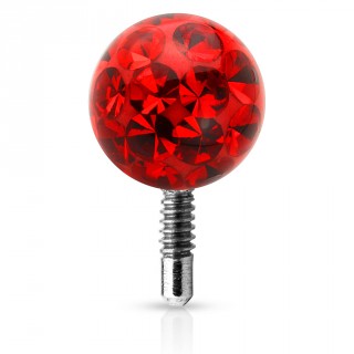 Boule piercing shamballa � tige filet�e - Rouge