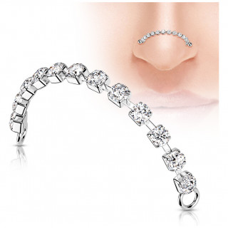 Chaine argent�e � cristaux pour double piercing de nez