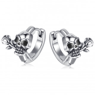 Cr�oles homme acier � crane avec orbites noirs et rose entre les dents (paire)