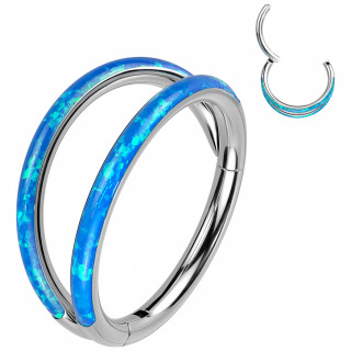 Double anneau de piercing Titane � bandes d'opale bleues (h�lix, l�vre...)