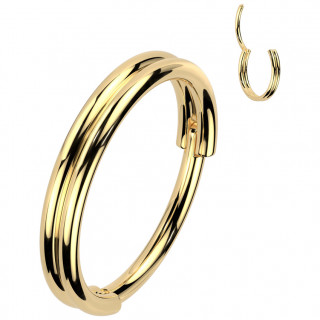 Double anneau nez oreille acier haute pr�cision dor� � charni�re clicker