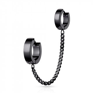 Double boucle d'oreille noire � anneaux clip enchain�s (� l'unit�)