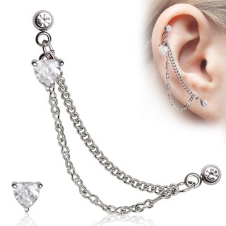 Double piercing cartilage � chaines et coeur strass