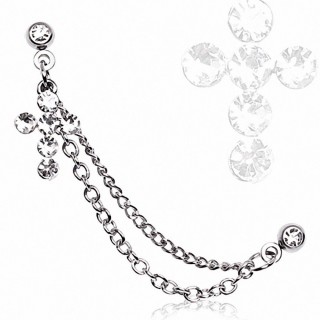 Double piercing cartilage croix strass � chaines