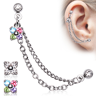 Double Piercing (cartilage et lobe) � chaines et fleur