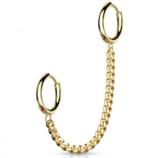 Double piercing h�lix et lobe � anneaux clickers enchain�s - Dor�