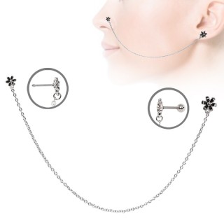 Double piercing nez et oreille � fleurs