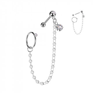 Double piercing oreille � chapelet de perles