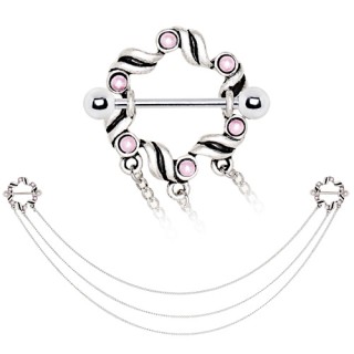 Double piercing t�ton style bouclier � triple chaine