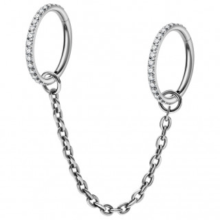 Double piercing Titane � anneaux clicker sertis � chaine