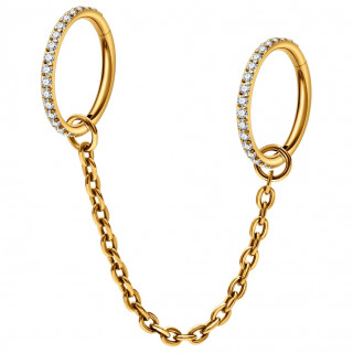Double piercing Titane dor� � anneaux clicker sertis � chaine