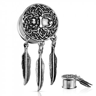 Ecarteur plug � lune, soleil et arbre de vie � plumes