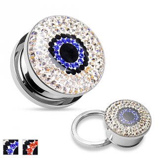 Ecarteur plug acier pav� de pierres dessinant un oeil