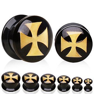 Ecarteur plug acrylique nacr� � croix de Malte dor�e