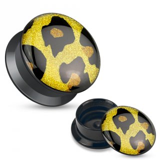 Ecarteur plug boite jaune et noir en acrylique � motif paillet� l�opard