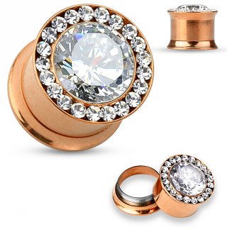 Ecarteur plug cuivr� en acier � large pierre cercl�e de strass