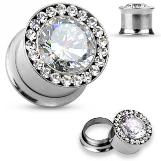 Ecarteur plug en acier � large pierre cercl�e de strass