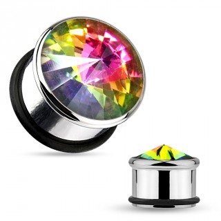 Ecarteur plug en acier � face en pierre aux reflets multicolores