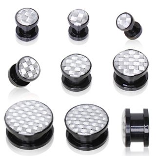 Ecarteur plug en acrylique � imitation fibre de carbonne blanc argent�