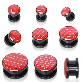 Ecarteur plug en acrylique � imitation fibre de carbonne rouge