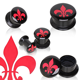 Ecarteur plug en acrylique noir � fleur de Lys rouge