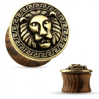 Ecarteur plug en bois avec plateau en laiton � t�te de lion et frise grec