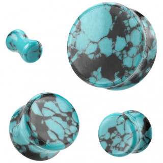 Ecarteur plug en turquoise bleue tachet�e de noir
