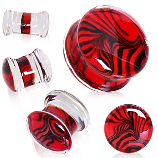 Ecarteur plug en verre � motif en spirale noire et rouge
